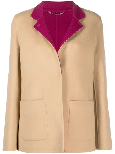 Alberta Ferretti Short Reversible Virgin Wool-blend Coat In Neutral