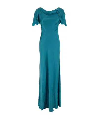 ALBERTA FERRETTI ALBERTA FERRETTI LASER-CUT SLEEVE SATIN LONG DRESS