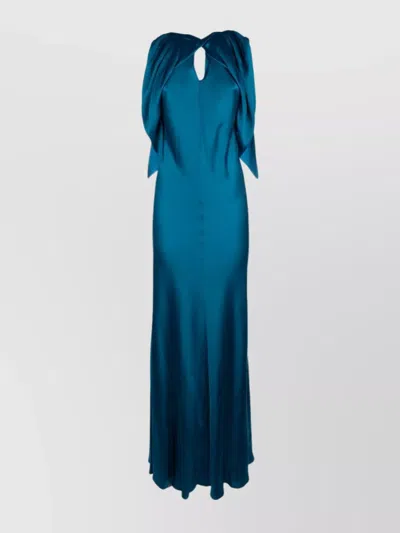Alberta Ferretti Shoulder Draped Satin Keyhole Sleeveless Dress In Blue |  ModeSens