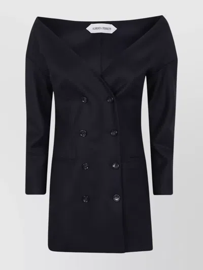 Alberta Ferretti Shoulder Exposed Tailored Double-breasted Jacket In Blue