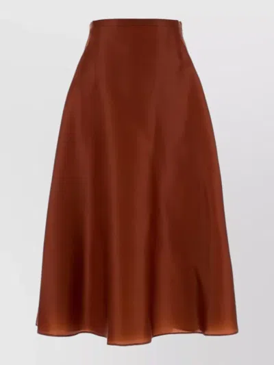 Alberta Ferretti Silk A Line High Waist Midi Skirt In Brown