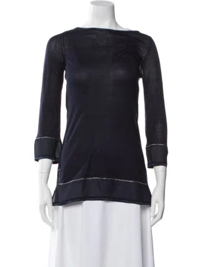 Pre-owned Alberta Ferretti Silk Bateau Neckline Top In Blue