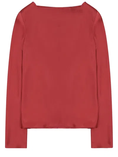 Alberta Ferretti Silk Long Sleeve Blouse Round Neck In Red