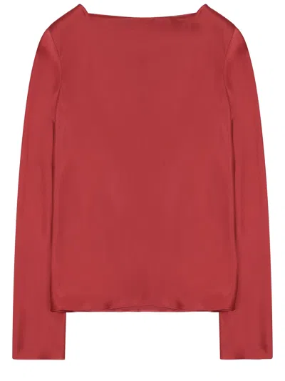Alberta Ferretti Silk Long Sleeve Blouse Round Neck In Red