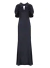 Alberta Ferretti Twisted Cape-sleeve Open-back Satin Gown In Blue