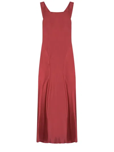 Alberta Ferretti Silk Blend Long Dress With Square Neckline In Red