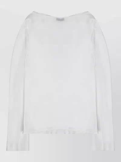 Alberta Ferretti Silk Blouse Long Sleeves Boat Neck In White