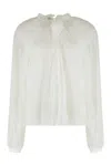 Alberta Ferretti Sheer Silk Chiffon Blouse With Floral Detail In White