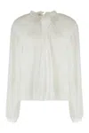 Alberta Ferretti Sheer Silk Chiffon Blouse With Floral Detail In White