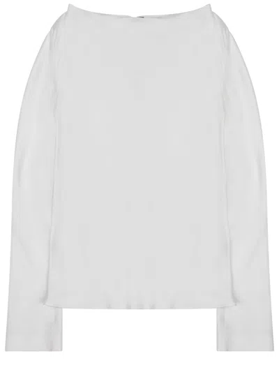 Alberta Ferretti Silk Blouse Long Sleeves Boat Neck In White