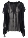 Alberta Ferretti Flowing Chiffon Shirt With Flounces In Black