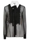 Alberta Ferretti Silk Blouse With Ruffled Front And Classic Collar In Black