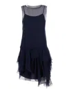 Alberta Ferretti Blue Dress With Thin Straps And Ruffles In Blue