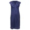 Alberta Ferretti Silk Bow Detail Cap Sleeve V Neck Dress In Blue