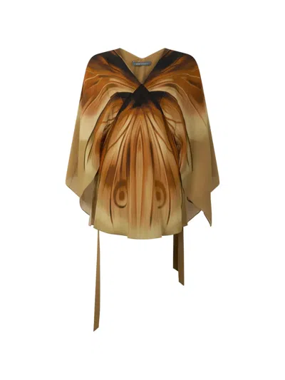 Alberta Ferretti Silk Cape In Brown