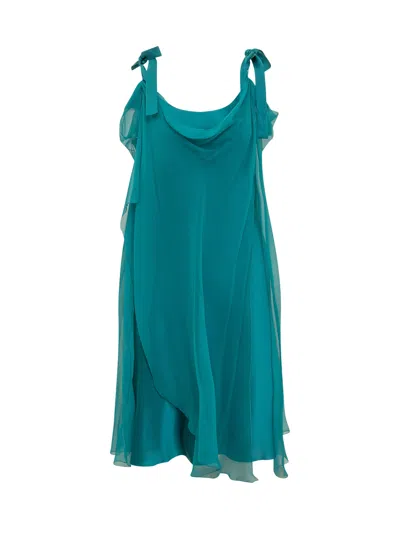 Alberta Ferretti Semi-sheer Silk Dress In Blue