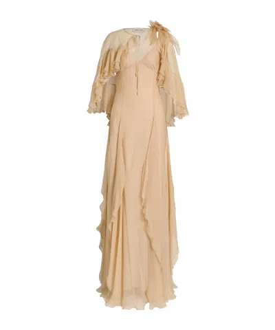 Alberta Ferretti Silk Chiffon Gown In Brown