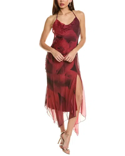 Alberta Ferretti Silk Chiffon Midi Dress In Red