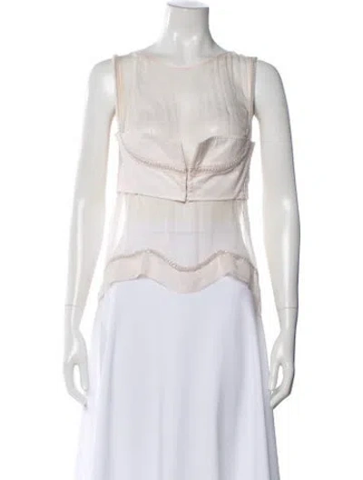Pre-owned Alberta Ferretti Silk Crew Neck Top In Neutral