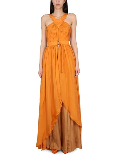 Alberta Ferretti Silk Dress In Orange