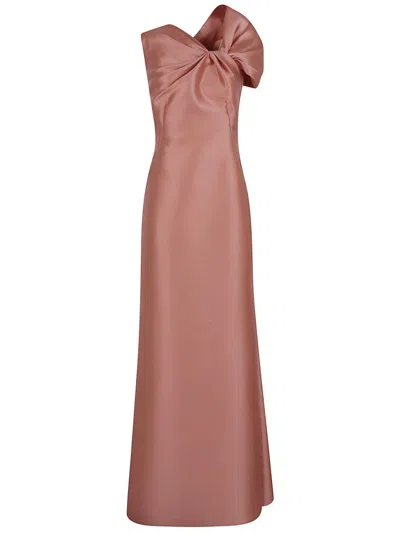Alberta Ferretti One Shoulder Mikado Gown Floor Length Bow In Pink