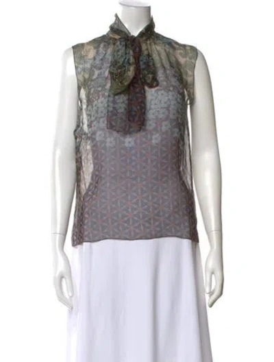 Pre-owned Alberta Ferretti Silk Floral Print Blouse In Green