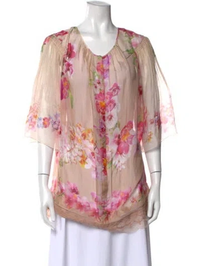 Pre-owned Alberta Ferretti Silk Floral Print Blouse In Pink