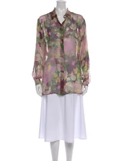 Pre-owned Alberta Ferretti Silk Floral Print Blouse In Purple
