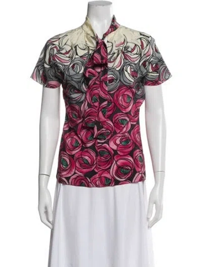 Pre-owned Alberta Ferretti Silk Floral Print Blouse In White