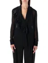 Alberta Ferretti Silk Georgette Blouse With Ruffles In Black