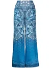 Alberta Ferretti Silk Graphic-print Wide-leg Trousers In 蓝色