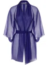 Alberta Ferretti Organic Silk Chiffon Cape With Waist Sash In Blue