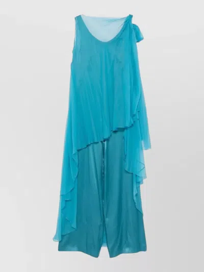 Alberta Ferretti Silk Jumpsuit Asymmetric Hem Bow Detail In Multi