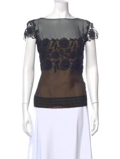 Pre-owned Alberta Ferretti Silk Lace Pattern Blouse In Blue