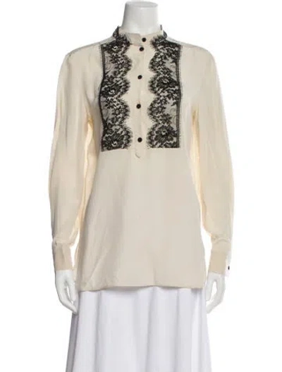 Pre-owned Alberta Ferretti Silk Lace Pattern Blouse In Neutral