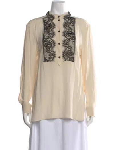 Pre-owned Alberta Ferretti Silk Lace Pattern Blouse In Neutral