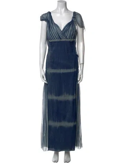 Pre-owned Alberta Ferretti Silk Long Dress In Blue