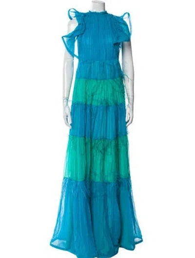 Pre-owned Alberta Ferretti Silk Long Dress In Blue