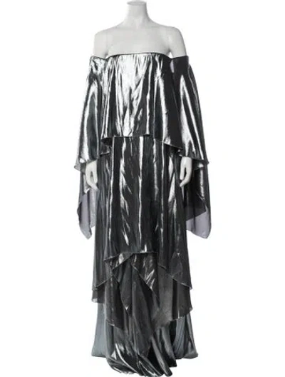 Pre-owned Alberta Ferretti Silk Long Dress In Metallic/silver