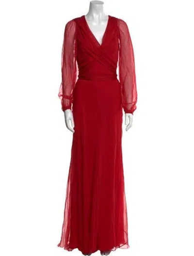 Pre-owned Alberta Ferretti Silk Long Dress In Red