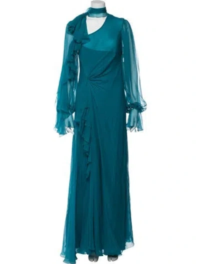 Pre-owned Alberta Ferretti Silk Long Dress W/ Tags In Blue