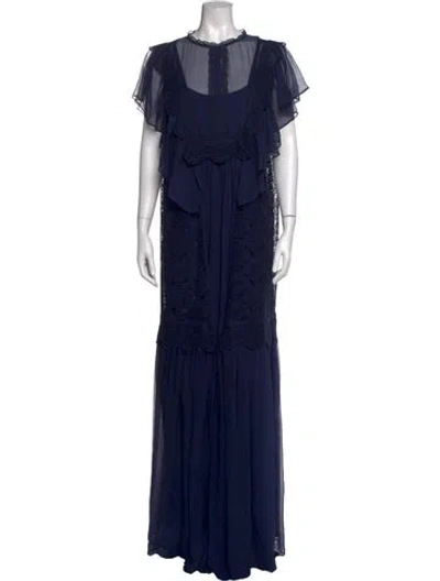 Pre-owned Alberta Ferretti Silk Long Dress W/ Tags In Blue