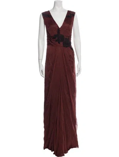 Pre-owned Alberta Ferretti Silk Long Dress W/ Tags In Burgundy