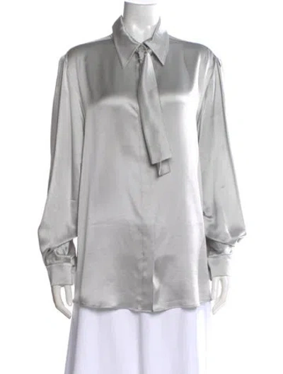 Pre-owned Alberta Ferretti Silk Long Sleeve Blouse In Gray