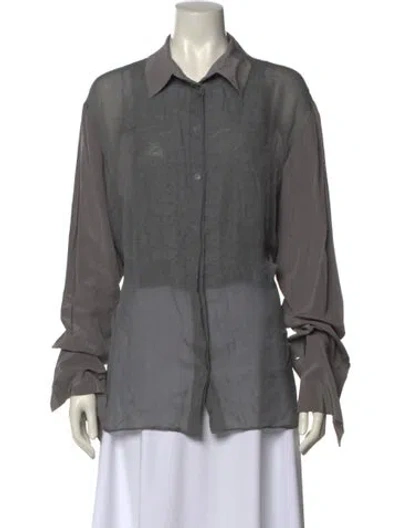 Pre-owned Alberta Ferretti Silk Long Sleeve Button-up Top In Gray