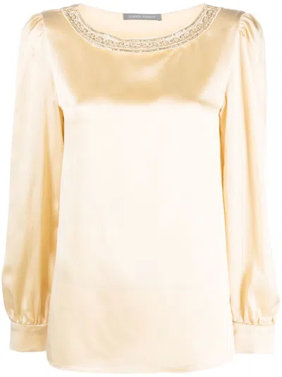 Alberta Ferretti Silk Long-sleeved Blouse In Nude