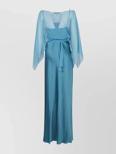 Alberta Ferretti Silk Maxi Dress Sheer Overlay