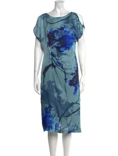 Pre-owned Alberta Ferretti Silk Midi Length Dress In Blue