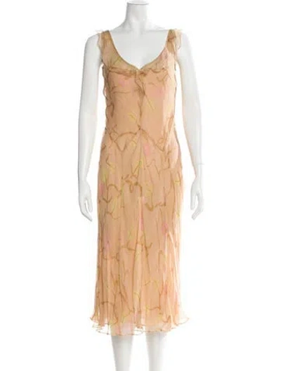 Pre-owned Alberta Ferretti Silk Midi Length Dress In Neutral