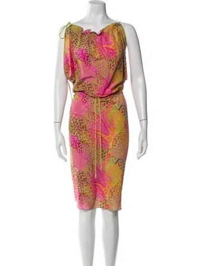 Pre-owned Alberta Ferretti Silk Midi Length Dress W/ Tags In Pink